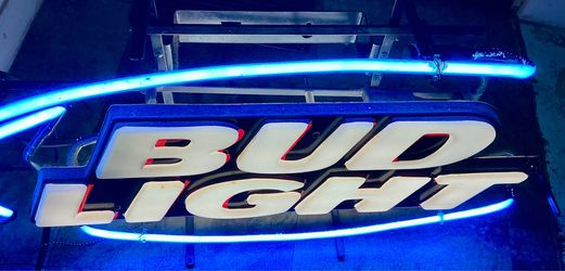 Vintage Bud Light Blue Neon Bar Sign - Real Glass