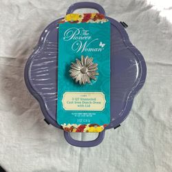 Pioneer Woman “ Flower/Purple” , 3 Quart Enamel, Cast-Iron Dutch Oven With Lid
