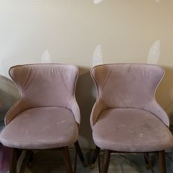 Pink Fabric Upholstered Counter Height Wingback Bar Stools Chairs