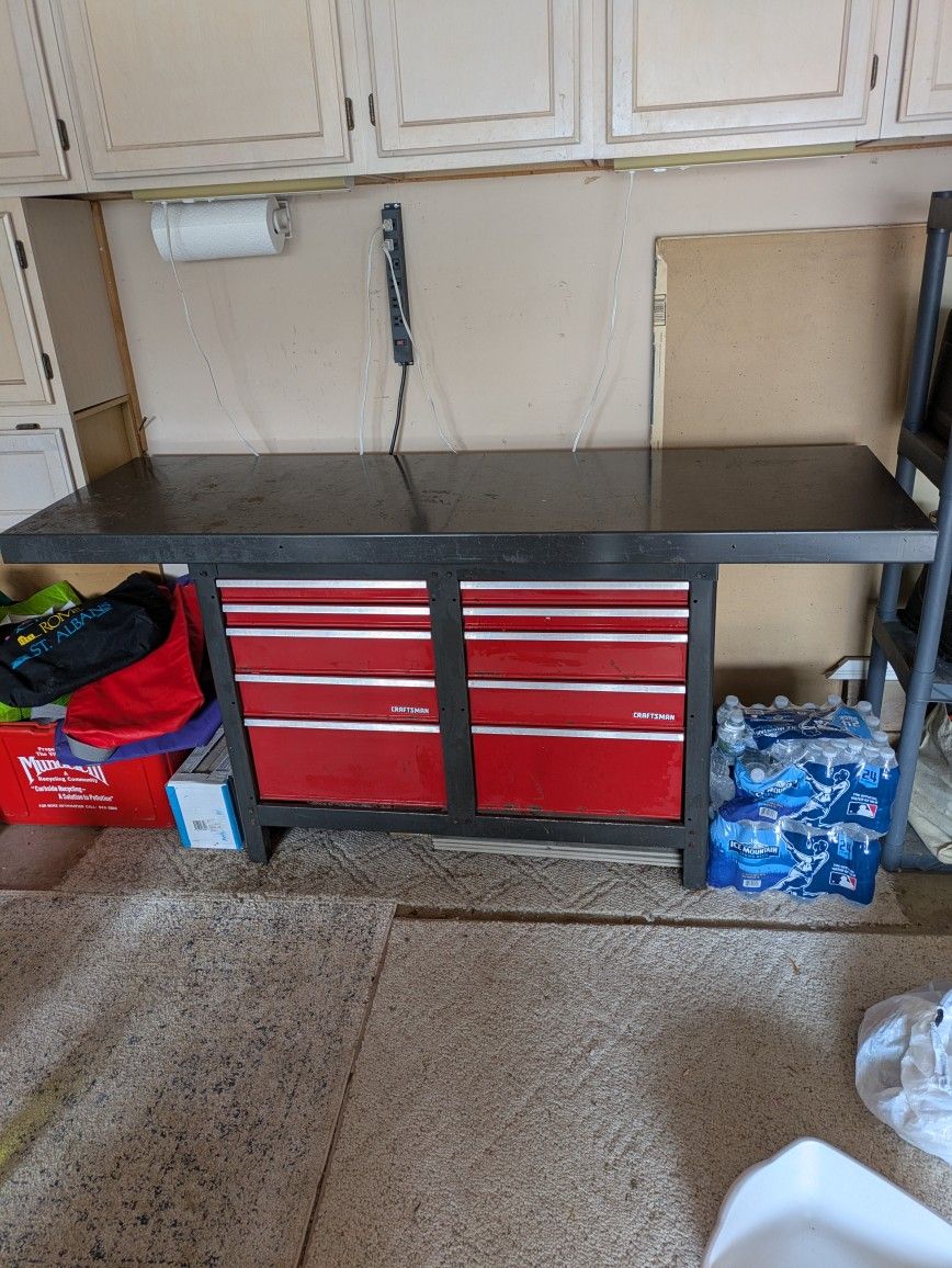 Craftsman Tool Cabinet With Extended Table Top. 72" Length X 24" Width X 35" Height.