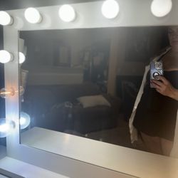 Pretty Real Wood Vanity W Metal Framed Mirror!