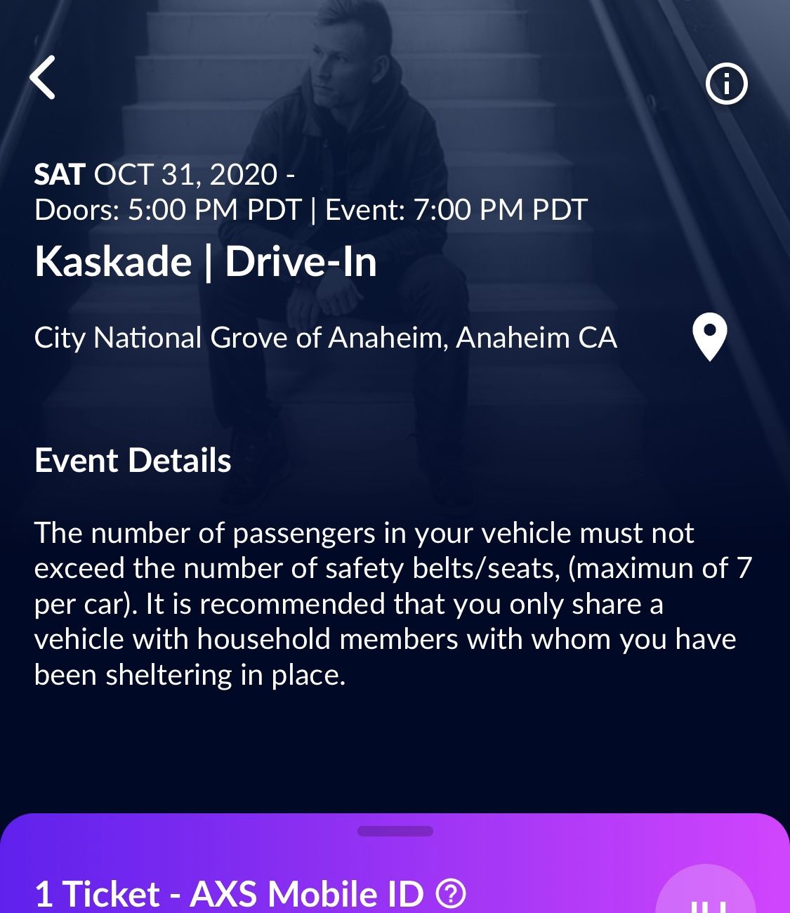 Halloween Kaskade tickets 7pm GA