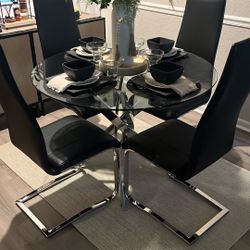 Glass Round Dining Table With 4 Chairs 