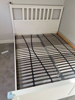 IKEA White Wood queen Bed Frame with free mattress