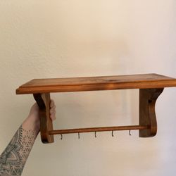 Vintage Wood Mug Shelf with Hooks 