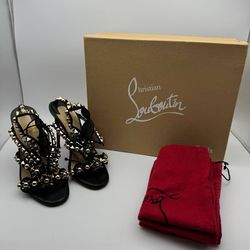 Christian Louboutin Black Suede and Leather Kaleikita  Sandals Size 37.5