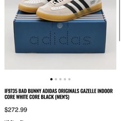 BAD BUNNY ADIDAS ORIGINALS GAZELLE INDOOR CORE WHITE CORE BLACK 