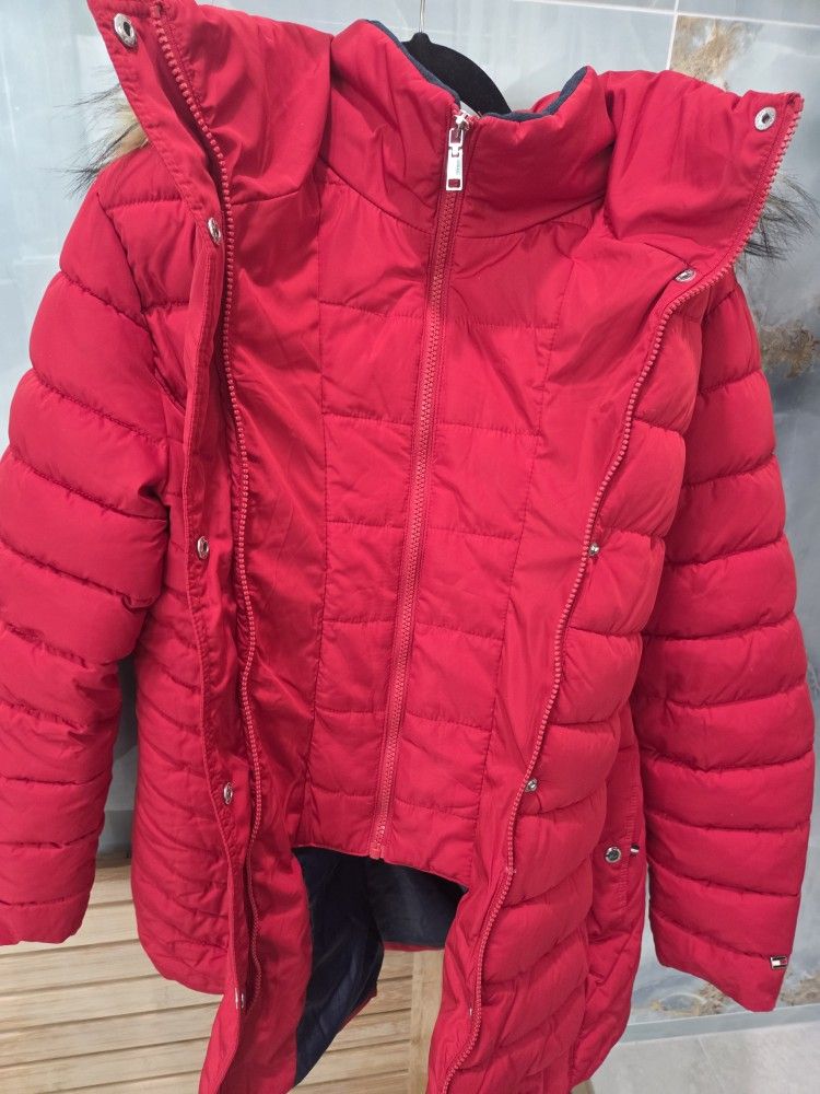 Tommy Hilfiger Faus-Fur Hooded Puffer Coat- XXL Size Red