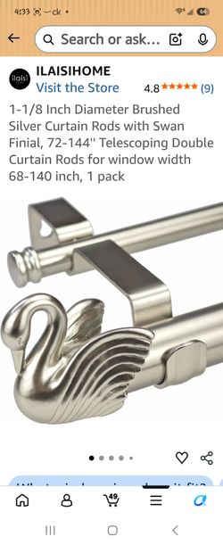 Brushed Silver Double Curtain Rod with Swan Finial