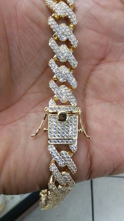 Sliver gold fiel cuban link chain hand made cz stones high quality 24 inch long 16 mm