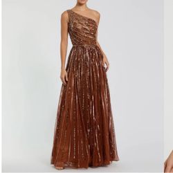 Mac Duggal Embellished One Shoulder A-Line Gown