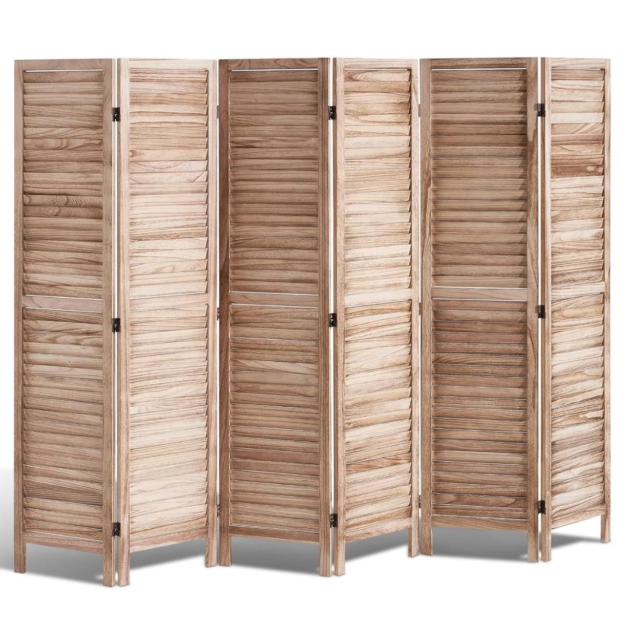 Wood Room Divider, 6 Panel Wood Folding Privacy Screen, 66.9 Inches Tall Indoor Louvered Partition Divider, Portable Decoration Screen, for Room Separ