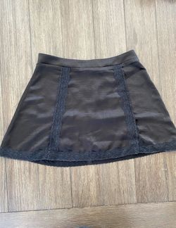 Black Satin Mini Skirt with Lace Hem