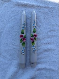 Vintage Ceramic Floral Taper Candle Holders – Pair