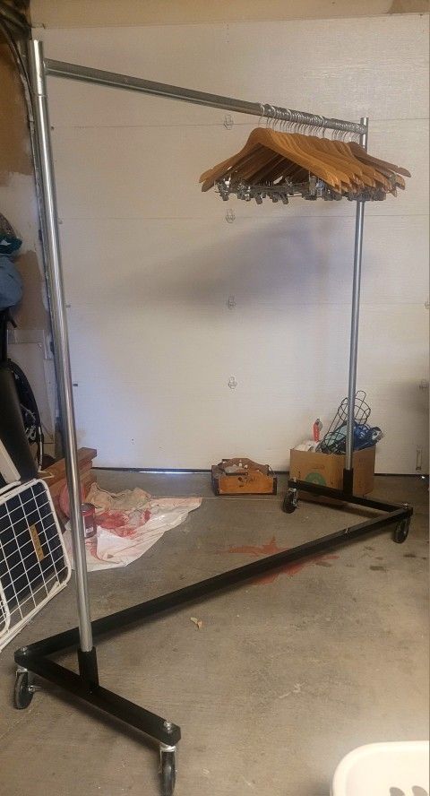 Z-Rack Standard Clothes Rack + Wood Hangers (37 qty)