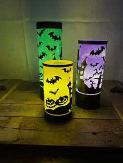 Harvest Lane Halloween Haunted House LED Etched Glass Hurricanes 3-Piece Set