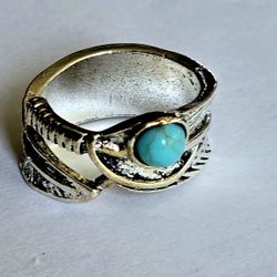 TURQUOISE FEATHER WRAP STAINLESS SILVER FOREVER WEAR NEW SIZE 8 RING