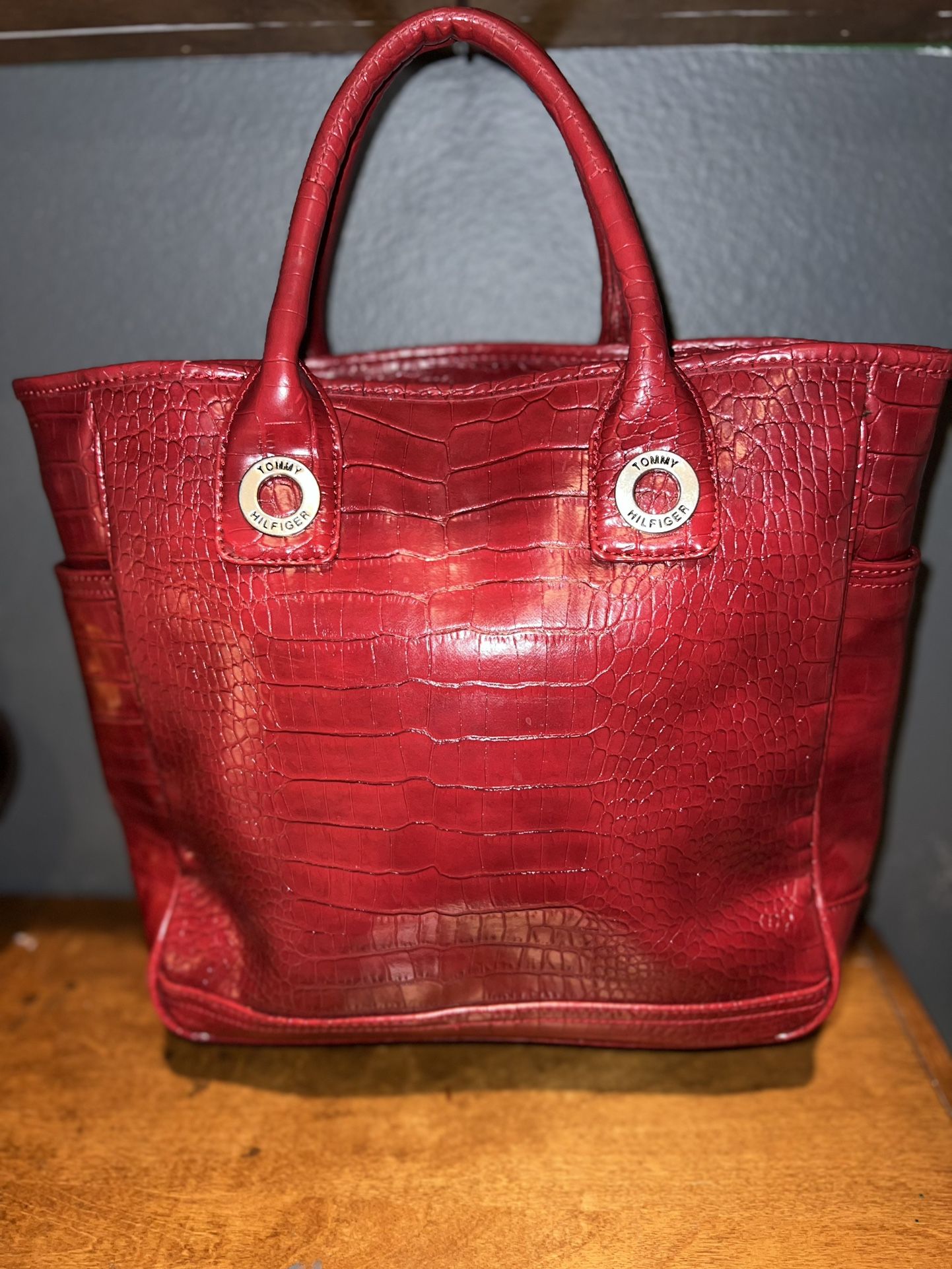 Tommy Hilfiger Red Crocodile Tote Shoulder Bag Purse