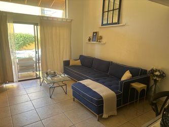 Navy Blue Tufted Sectional Sofa with Chaise