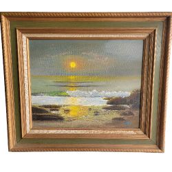 Golden Wave break framed acrylic on canvas signed D. Grim original