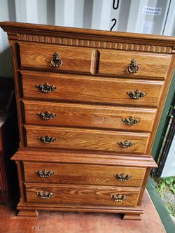 Vintage Kincaid 6 Drawer Oak High Boy Dresser