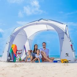 12x12ft Beach Tent Sun Shelter | Perfect for Beach Camping or Backyard Fun | Lightweight Beach Shade Design Provides Easy Setup & UPF50+ Protection | 