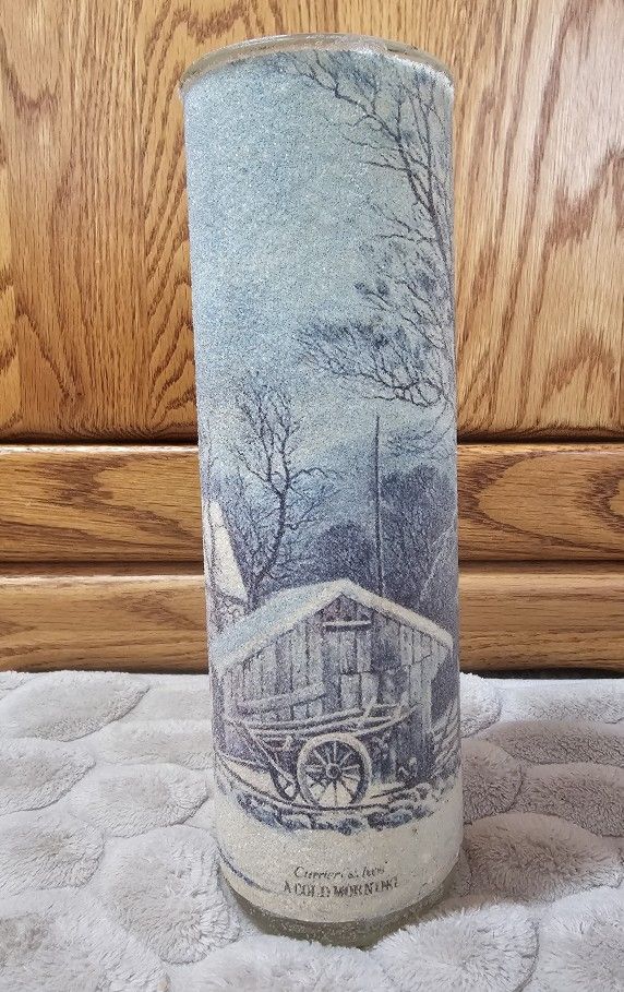 VTG CURRIER & IVES SUGAR FROSTED CANDLE HOLDER PILLAR