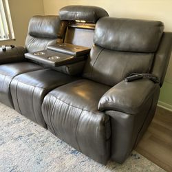 Gray Leather Sectional W/ Remote Controlled, Heated Seats, Massagers Phone Chargers