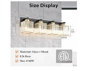 Bathroom Vanity Light Fixtures Over Mirror 4 Crystal Lights - Makeup Lighting Black Gold - for Modern Wall, Bath, Desk, Farmhouse, Hallway