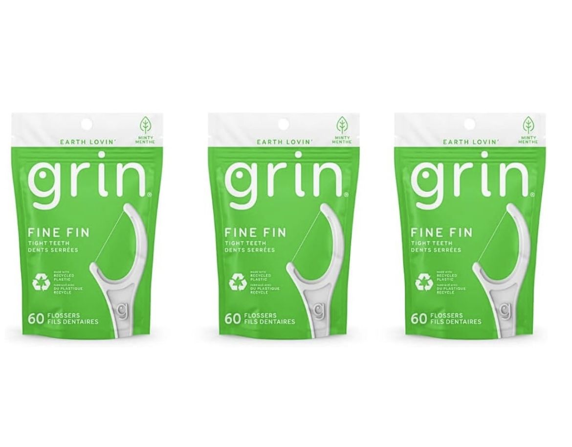 GRIN | Dental Floss |3 Packs of 60 (Fine Fin Tight Teeth Dents Serrées)