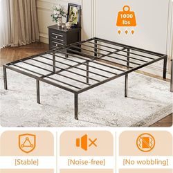 14 Inch Queen Bed Frame, Heavy Duty Metal Platform,No Box Spring Needed, Sturdy Steel Slat Support, Easy Assembly, Noise-Free, 12 inch Underbed Storag