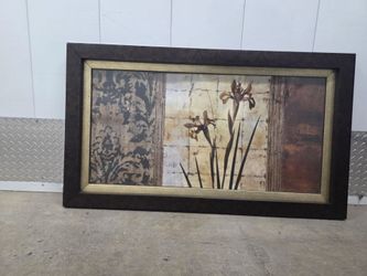 Large Framed Iris Botanical Floral Wall Art – Tuscan / Damask Style