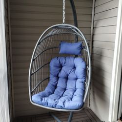 SWITTE Egg Chair Outdoor with Stand, Indoor Wicker Hanging Egg Swing Chair with Cushion, 350lbs Capacity for Patio, Bedroom, Garden - Gray