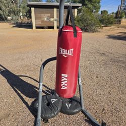 Everlast Heavy bag stand with Title stand weights and an Everlast bag with 1 broken strap