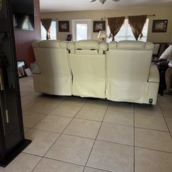 Off White Real Leather Couch Set With The Charging Port In The Center