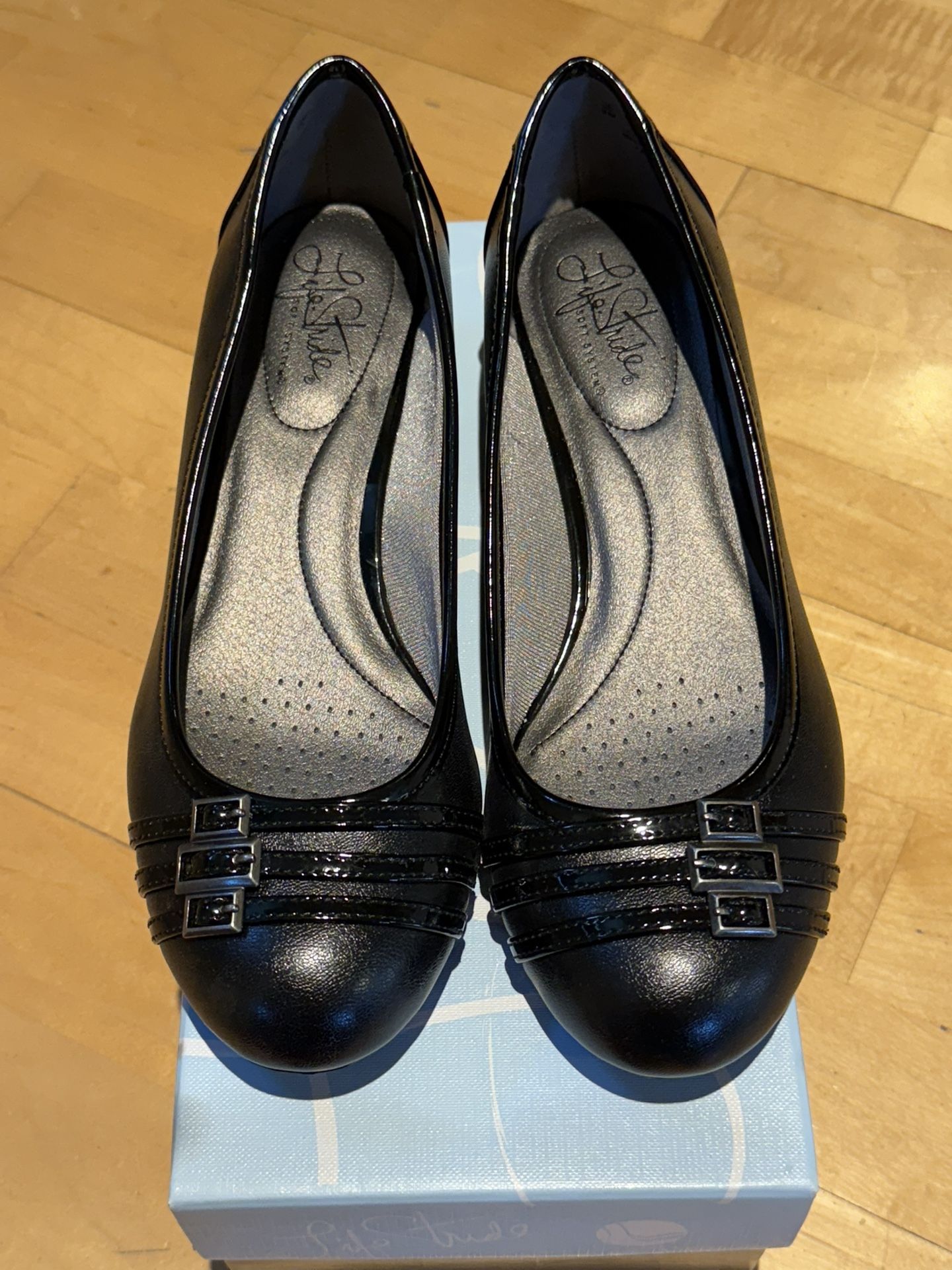Lifestride Black Wedge Slip On Brand New With Box