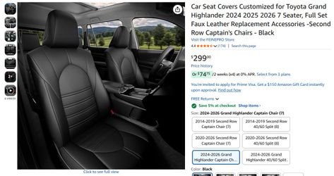 Toyota Grand Highlander 2024-2026 Feinepro *7 Seater* Car Seat Covers Faux Leather Black