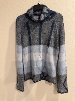 Blue Striped Cowl Neck Knit Sweater Size L
