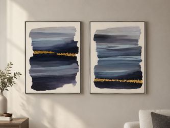 Abstract Navy and Gold Framed Wall Art Set of 2