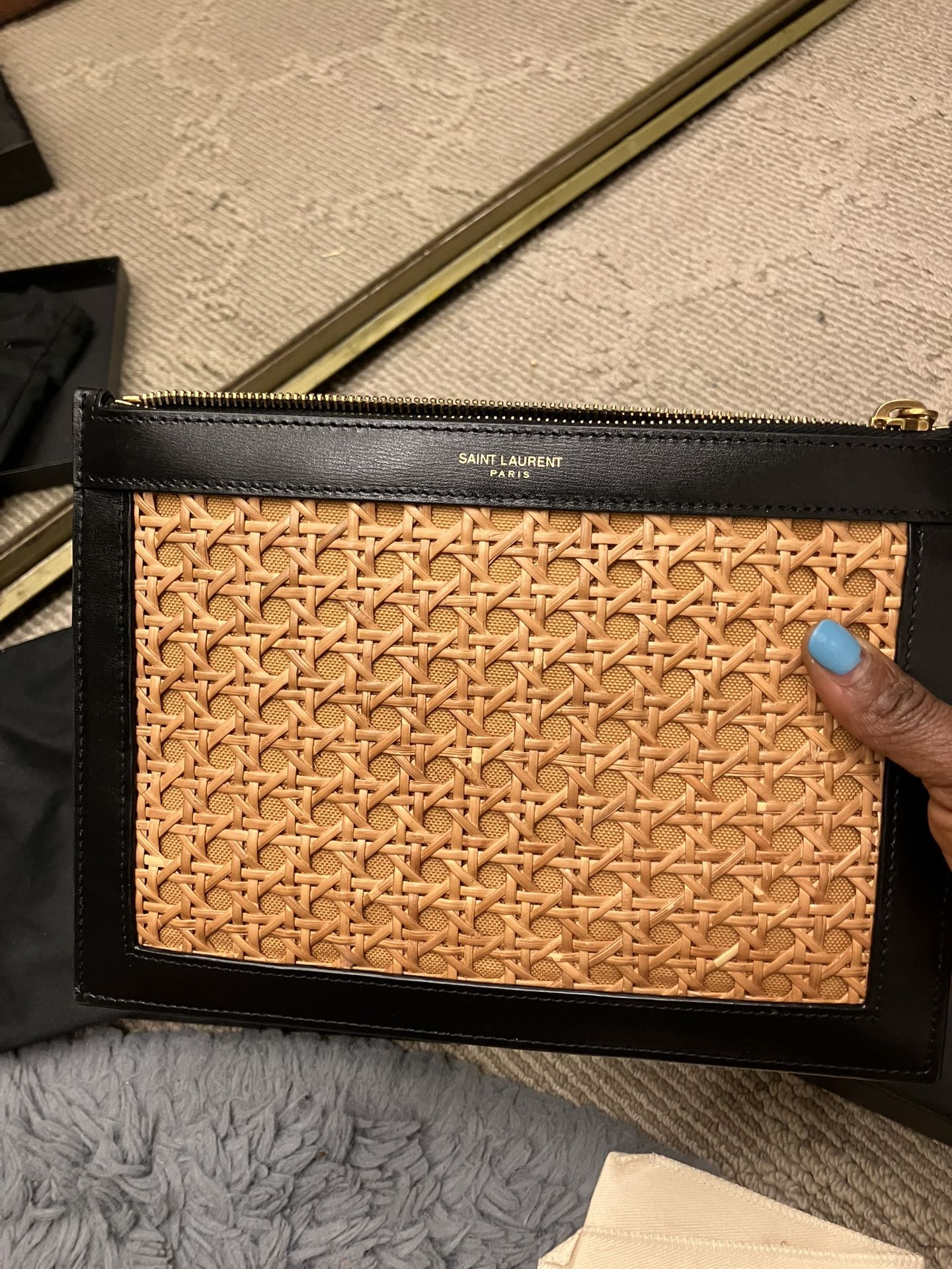 Saint Laurent Straw Portfolio Clutch