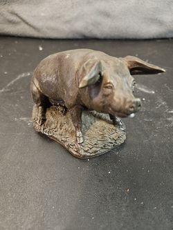 bronze Pig Figurine Sculpture  Animal Theme Decorative