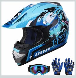 DOT Youth Dirt Bike Helmet with Goggles & Gloves for 5-14 Years Old, Youth ATV Helmets for Youth Boys Girls, Four Wheeler Helmet, Motocross BMX MX UTV