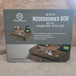 Woodburry Wood Accessories Box With Charging Station