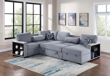 Brand New Grey Adjustable Sectional Sofa Storage Sleeper