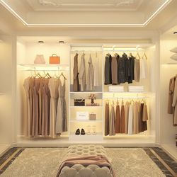 96'' Closet System, 8FT Walk In Closet Organizer with 3 Shelving Towers, Heavy Duty Bedroom Wardrobe with 5 Shelves, Wall Mounted Clothes Rack (Can Be