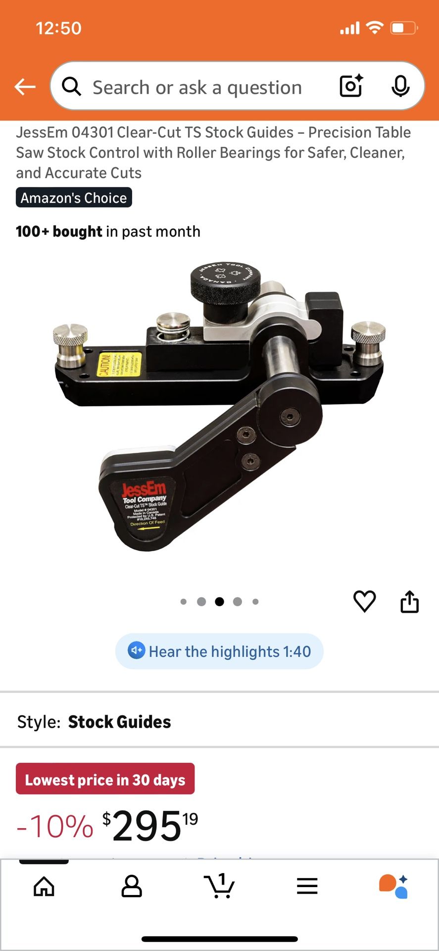 JessEm 04301 Clear-Cut TS Stock Guides - Precision Table Saw Stock Control with Roller Bearings for Safer, Cleaner, and Accurate Cuts