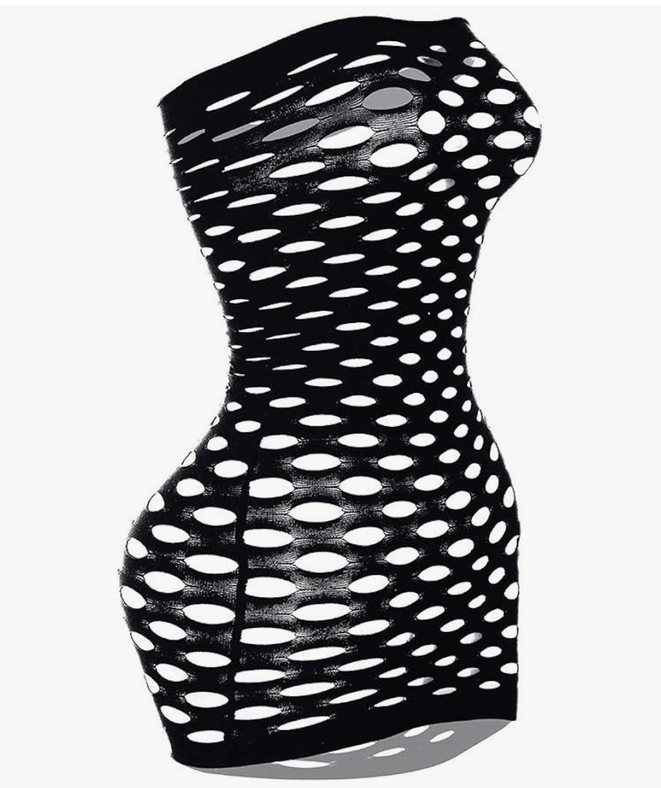 One Side Black Womens Strapless Fishnet Lingerie Sleepwear Mini Dress Tube Chemise Bodysuit One Size