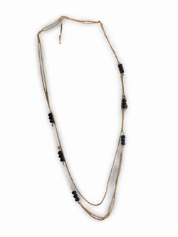 Gold-Tone Long Chain Necklace with Black Beads