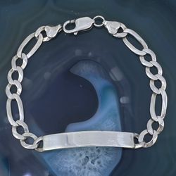 $225 Silver Figaro ID Link Bracelet