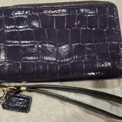 Coach Purple Crocodile Leather Wristlet